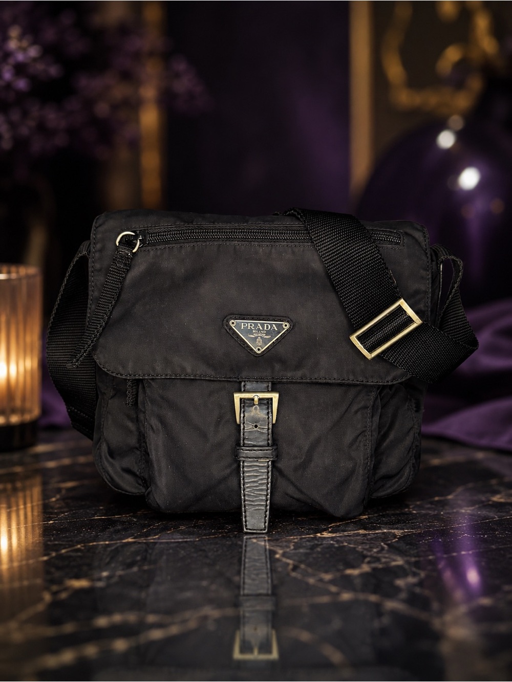 Prada Vintage Y2K Black Nylon Crossbody Bag | Tessuto Messenger Shoulder Bag